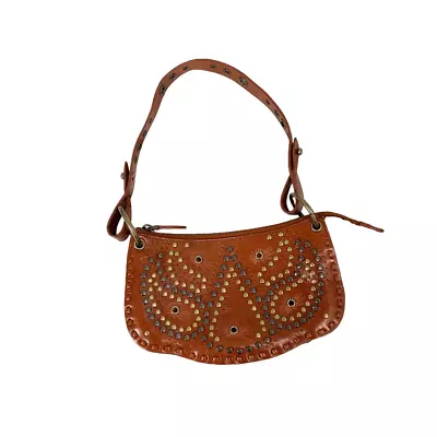 Vintage NORDSTROM Brown Leather Rivets Wristlet Small Purse Bag Western Boho Stu • $40