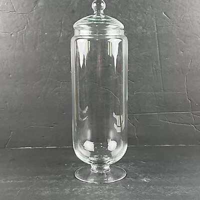 Vintage Large 12  Tall Skinny Clear Glass Apothecary Candy Jar With Lid • $27