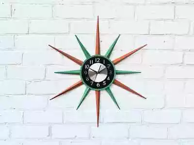 30  Atomic Clock With Star And Turquoise Orange Rays George Nelson Style Vintage • $187