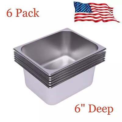 6 Pack Hotel Pans 6  Deep Steam Table Pan 1/2 Half Size 13 L X 10.2 W Commercial • $46.55