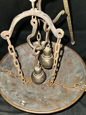 Vintage Hanging Balance Beam Brass Weighing Scales W/ Hooks Pan & 2 Weights. • $99.99
