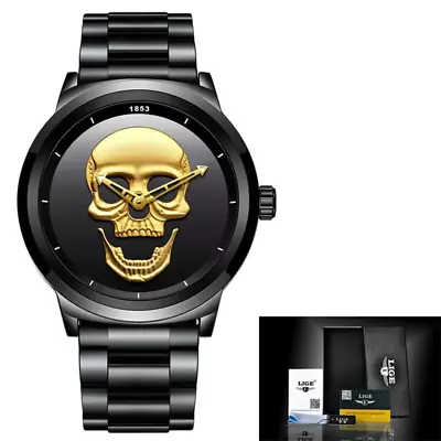 3D Skull Mens Watch Fashion Creative Stainless Steel Quartz Waterproof  • £32.95