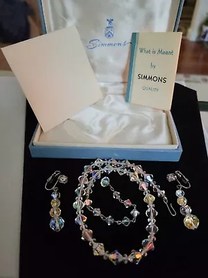 Vntg Simmons White Goldfilled  AB Crystal Necklace & Clipon Earrings Set W/box • $43