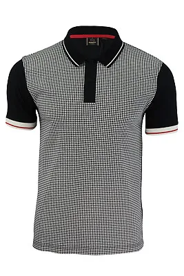 Mens Large Polo T-Shirt By Merc London Corona Dog Tooth Front Short Sleeved • £19.99