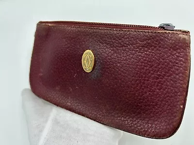 Cartier Mini Pouch Bag Coin Case Accessory Pouch Logo Leather Bordeaux #0012 • $38.99