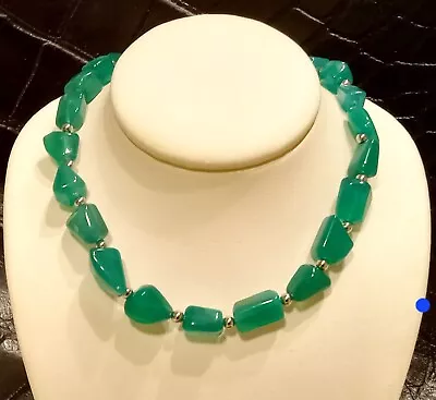 17  MENS GREEN ONYX NECKLACE. World's Most Underrated Gem Bead.  Sterling Clasp. • $195