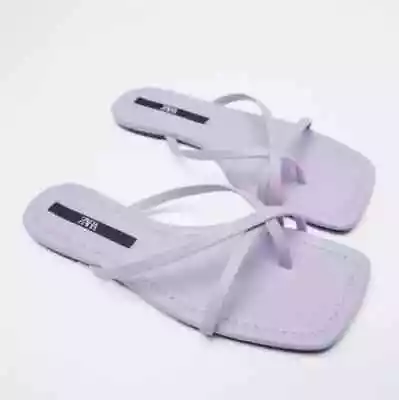 Zara Size Mauve Lilac Purple Flat Strappy Flip Flop Sandals US 7.5 / EU 38 VGC • £6.99