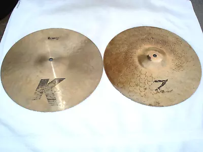 $244 • Buy Pair 13  ZILDJIAN K / Z Hi Hat Cymbals. 992g K Top. 1472g Z Dyno Drum Ride Crash