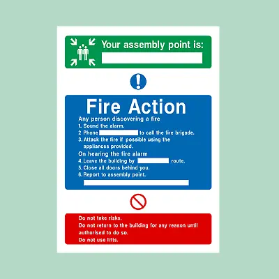 £2.79 • Buy Fire Action Assembly Point Plastic Sign/Sticker - Fire Exit, Escape (FA8)
