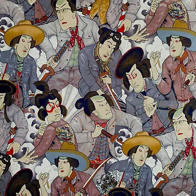 £5.49 • Buy Samurai 100% Cotton Fabric Biker Alexander Henry Sword Japanese Sumo 