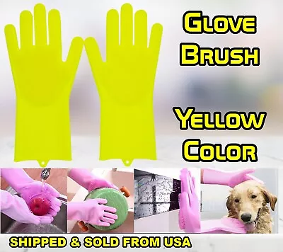 Magic Gloves Dish Washing Silicone Rubber Scrubber Cleaning Yellow Color 2 In 1 • $6.99