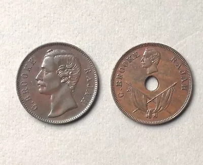 Sarawak Large Cent Pair 1891H 1894H • $70