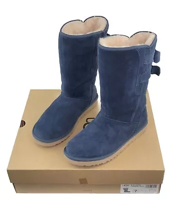 UGG Women’s Allegra Boots Size 7 Double Bow Pull On Warm Winter 1016035 W/Navy • $68.99