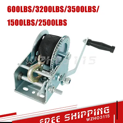 2500LBS Hand Winch Hand Crank 2 Gear Polyester Strap ATV Trailer Boat Heavy Duty • $23.66