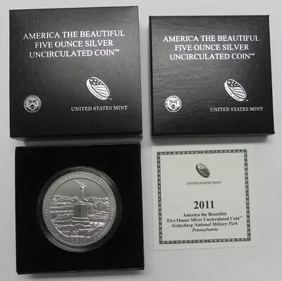 2011 GETTYSBURG America The Beautiful ATB 5 Oz Silver Coin W/Box/COA  NP6 • $200