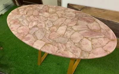 Oval Shape Rose Quartz Dining Table Kitchen Slab Table Quartz Top Dining Decor • $238.50