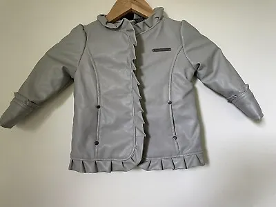 £13.56 • Buy Girls CALVIN KLEIN JEANS Grey Faux Leather Frill Jacket Size 2 (24 Months)