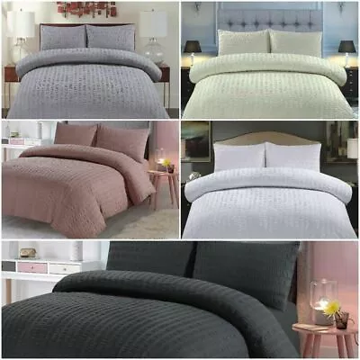 Seersucker Duvet Quilt Cover Pillowcases Ruched Non Iron Bedding Set A* Quality • £19.39