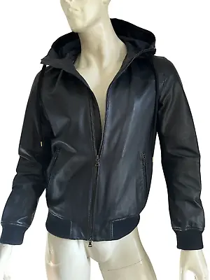 Mens Vince Black Sheepskin Leather Hoodie Size Medium Msrp $995 • $394.50