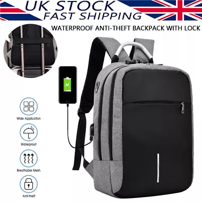 Large Anti-theft Backpack Quality Charge Laptop Travel School Bag Work Rucksack • £9.90