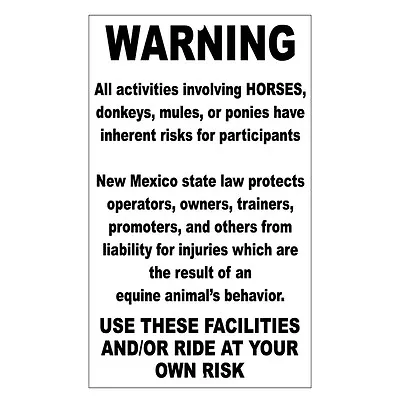 Warning All Activities Horses Donkeys Mules Ponies Risks Participants Sign  • $14.99