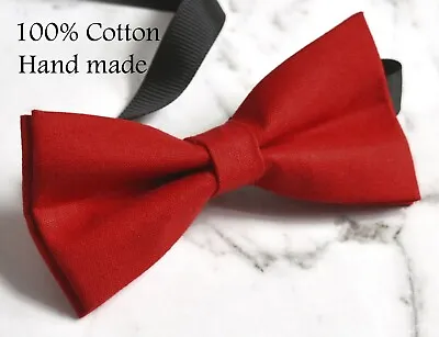 Red Cotton Solid Bow Tie For Men Adult / Youth / Boy Kids / Baby Infant Toddler • £4.65