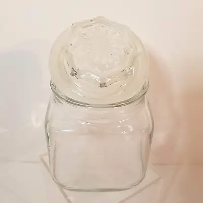 Anchor Hocking Square Apothecary Jar Canister  Vintage Clear Glass Starburst Lid • $20.17