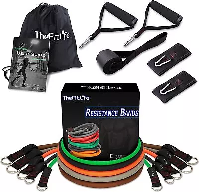 Thefitlife Exercise Resistance Bands With Handles - 5 Fitness Workout Bands Stac • $50.91