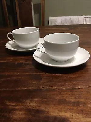 Churchill Porcelain White Cappuccino Cups & Saucers Coffee Tea Elegant Pair • £9.99