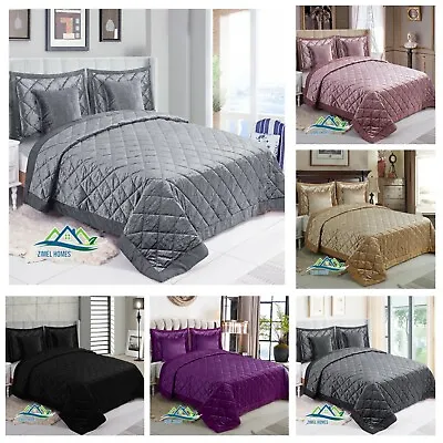 5 Pieces Luxury Crushed Velvet Bedspread Quilted Comforter Bedding Set & Cushion • £44.99