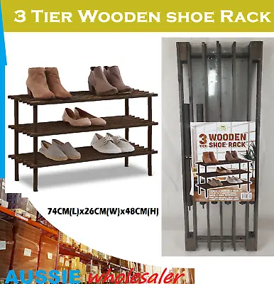$24.95 • Buy Au 3 Tier Choco Colour Wooden Shoe Rack Layer Shelf Stand Storage Organizer