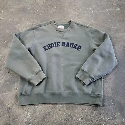 Vintage Eddie Bauer Sweatshirt Large Gray Spell Out Logo Faded Y2K Pullover • $29