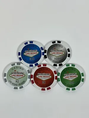 Las Vegas Nevada 5 Casino Poker Chip Sample Set - Souvenir. Rare. • £5.99