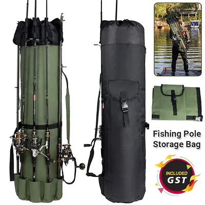 Fishing Bag Fishing Rod Bag Reel Case Carrier Holder Fishing Pole Storage Green • $26.64