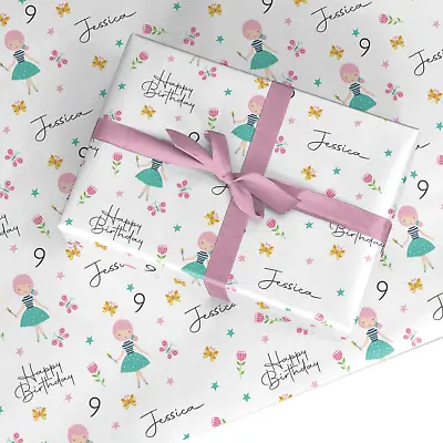 Dyefor Girls Personalised Happy Birthday Age & Name Wrapping Paper Gift Wrap • £15.99