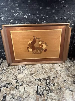 Vintage Wood Inlay Serving Tray Marquetry Fruit Basket Design Wall Decor Retro • $20