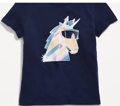 NWT Old Navy Girls T-shirt Unicorn Sunglasses Navy Blue  U Pick Size • $3.36