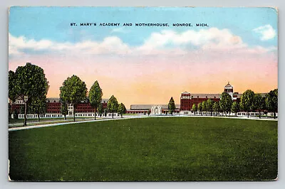 Monroe Michigan St Marys Academy Motherhouse Linen MI Postcard • $4.35
