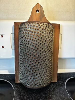 Antique Vintage Handmade Wood And Punched Tin Wall Grater • $58