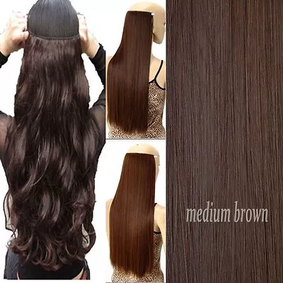 Real Thick AS Human Hair 1Piece Full Head Clip In Hair Extensions Straight Wavy • $14.40