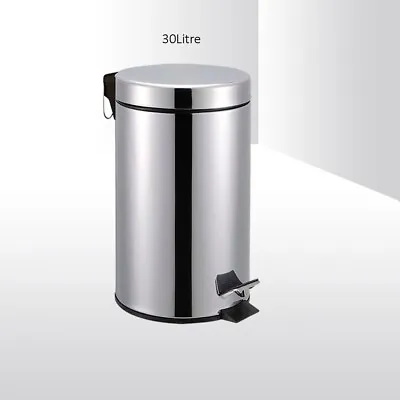 Foot Pedal Bin Stainless Steel Metal Waste Rubbish Lid Kitchen Garbage 30L • £31.85