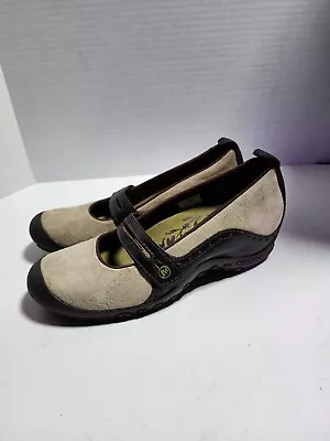 Womens 7.5 Merrell Plaza Bandeau Dark Taupe Suede Mary Jane Wedge Shoes J46404 • $12.99