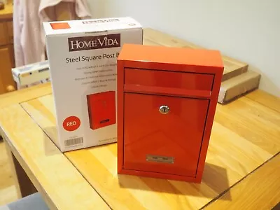 Steel Lockable Post Box Red Wall Mounted With Keys And Fixings • £6.99