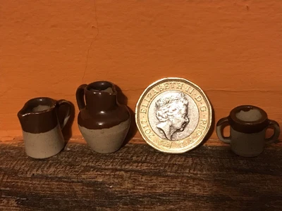 £40 • Buy 3 Extremely Rare Tiny Denby Pottery Miniatures.  2 Jugs & Loving Cup.C1890