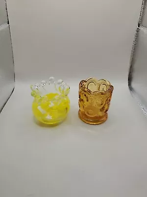 LE Smith Amber Moon And Stars And Handblown Yellow Clear Toothpick Holders LOT • $10.99
