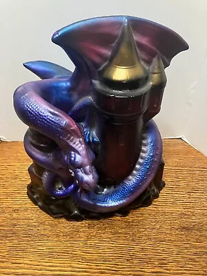 Purple Blue Ceramic Dragon On Castle 10  Tall  • $9.99