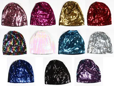 Women's Double Sequin Beanie Womens Reversible Magic Sequin Hat Party Disco Girl • $9.99