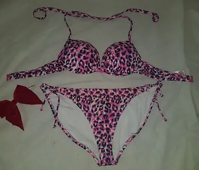 🎀 Gorgeous Pink LA SENZA Bikini Top Bottom Set Size 32A 12 • £6.99