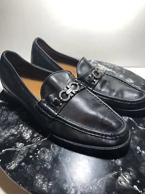Salvatore Ferragamo Mens SONIC Gancini Bit Dress Shoes Black Loafers D 11 • $265