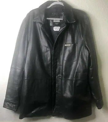 Vintage 90's MICHAEL JORDAN TWO3  Button-Up %100 Leather Black Jacket Sz XL EUC • $174.99